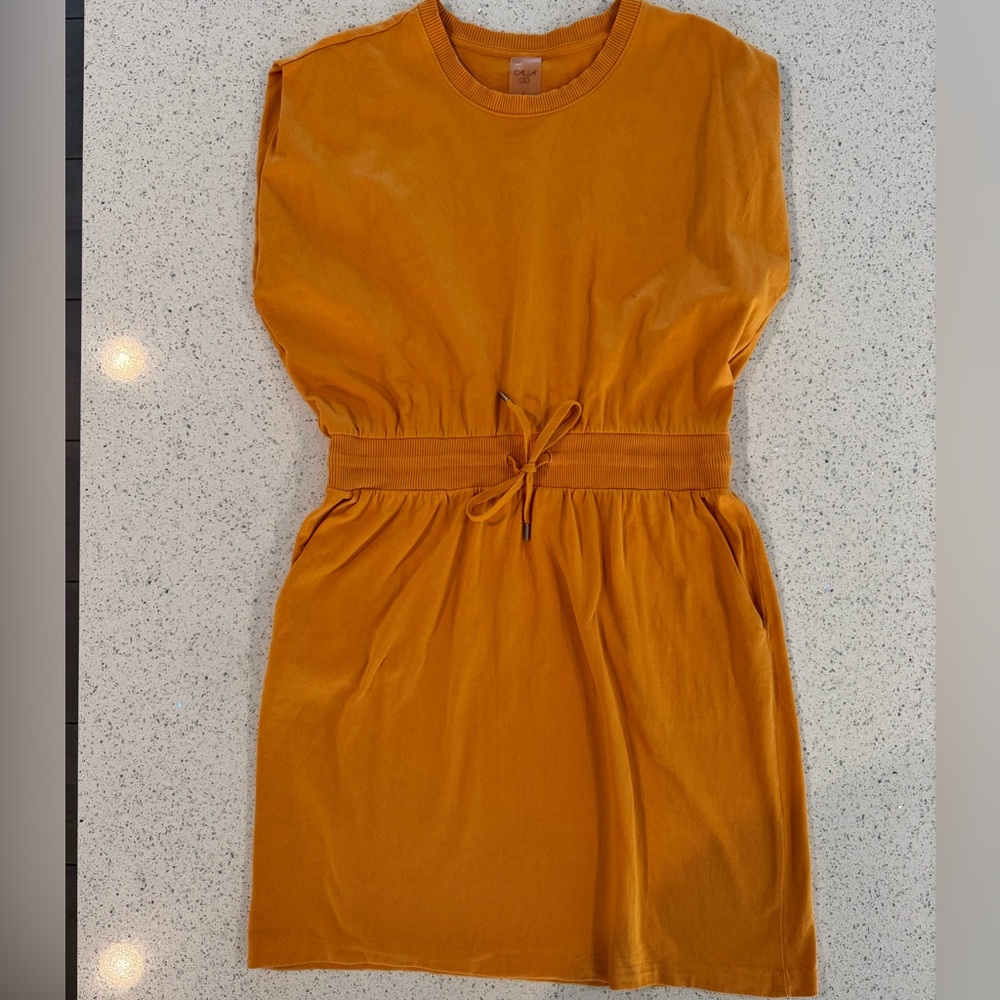 Calia Midi Drawstring Mustard Dress